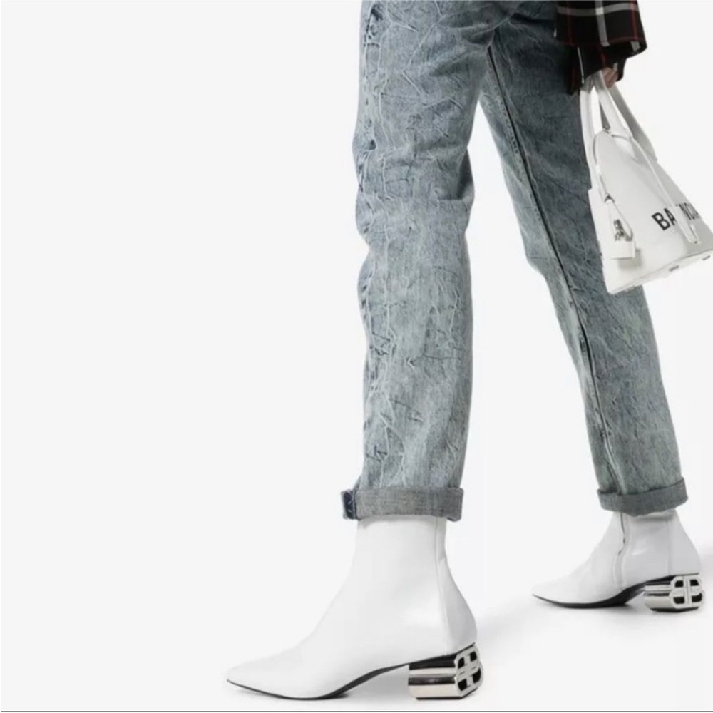 Balenciaga White Ankle Boots with Black Geometric Heels